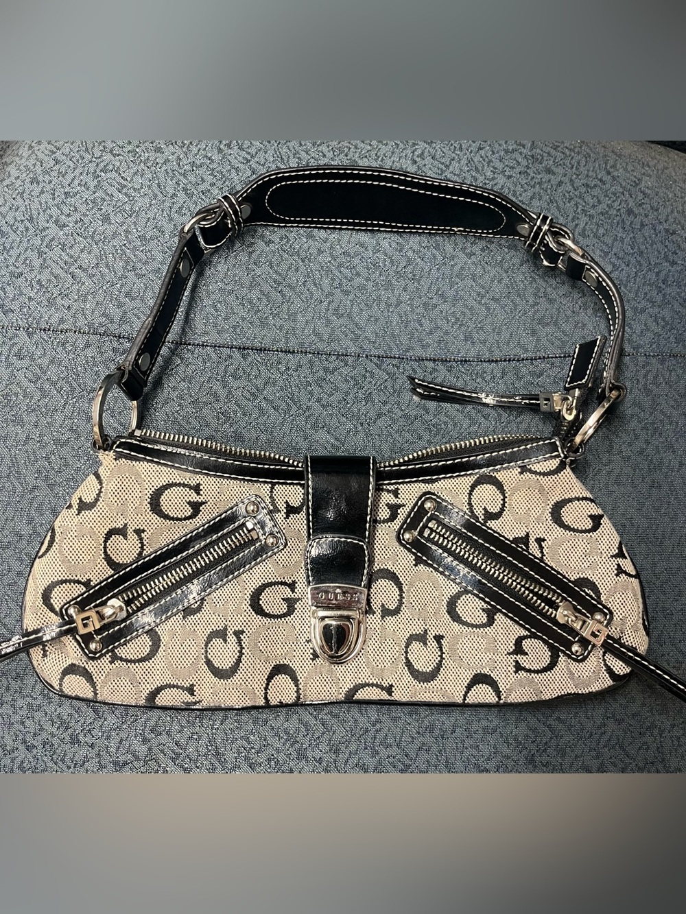 Authentic Guess Y2K Black and Gray Canvas Handbag